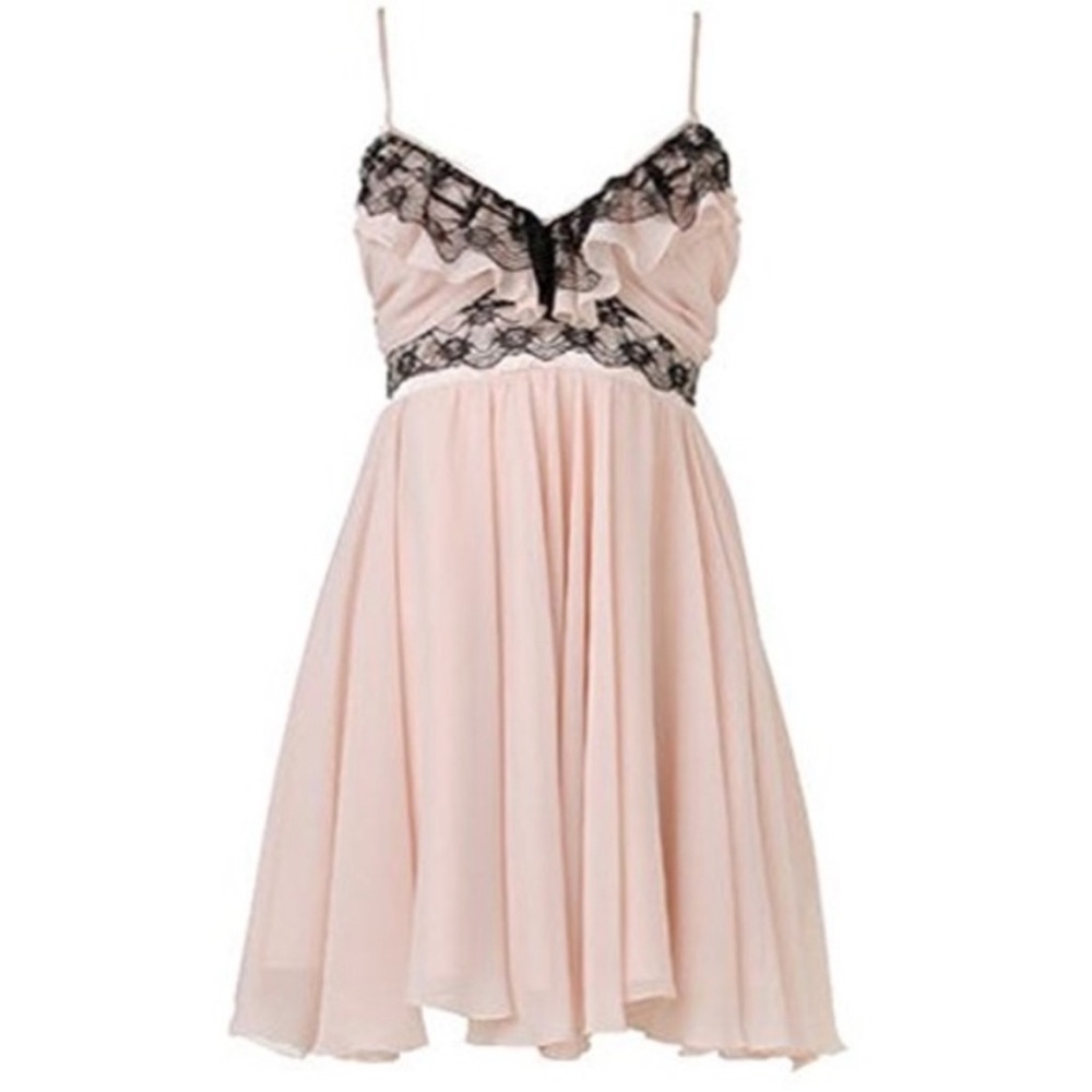 Lipsy London Pink and Black Ruffle Mini Dress Size 10